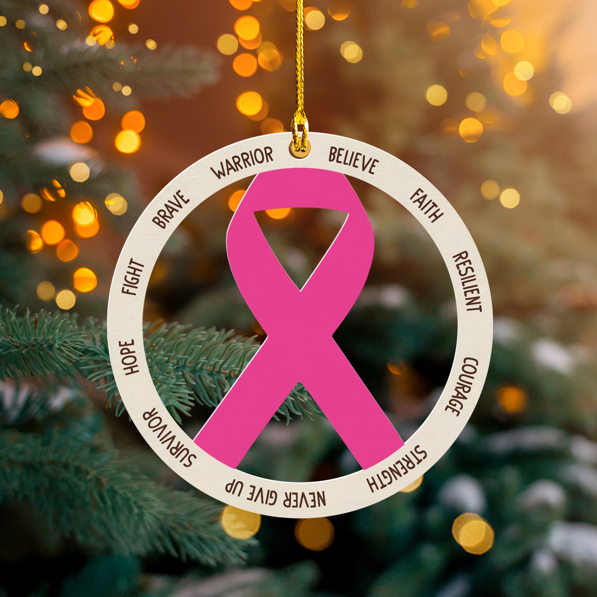 Breast Cancer Pink Ribbon Ornament