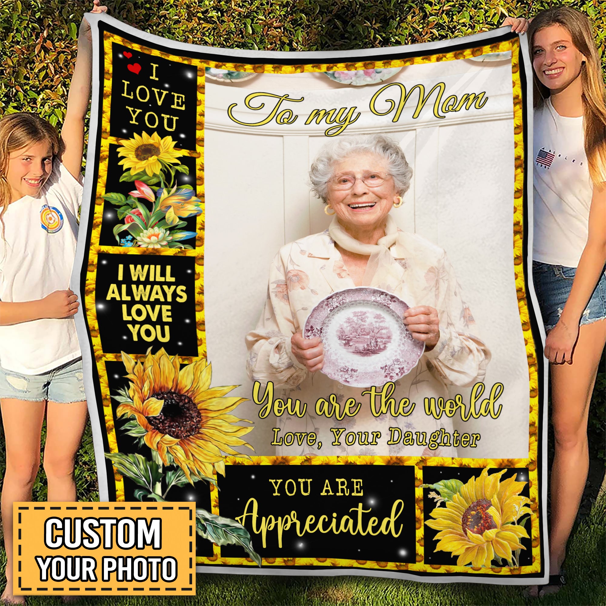 Custom Mom Sunflower Image Blanket