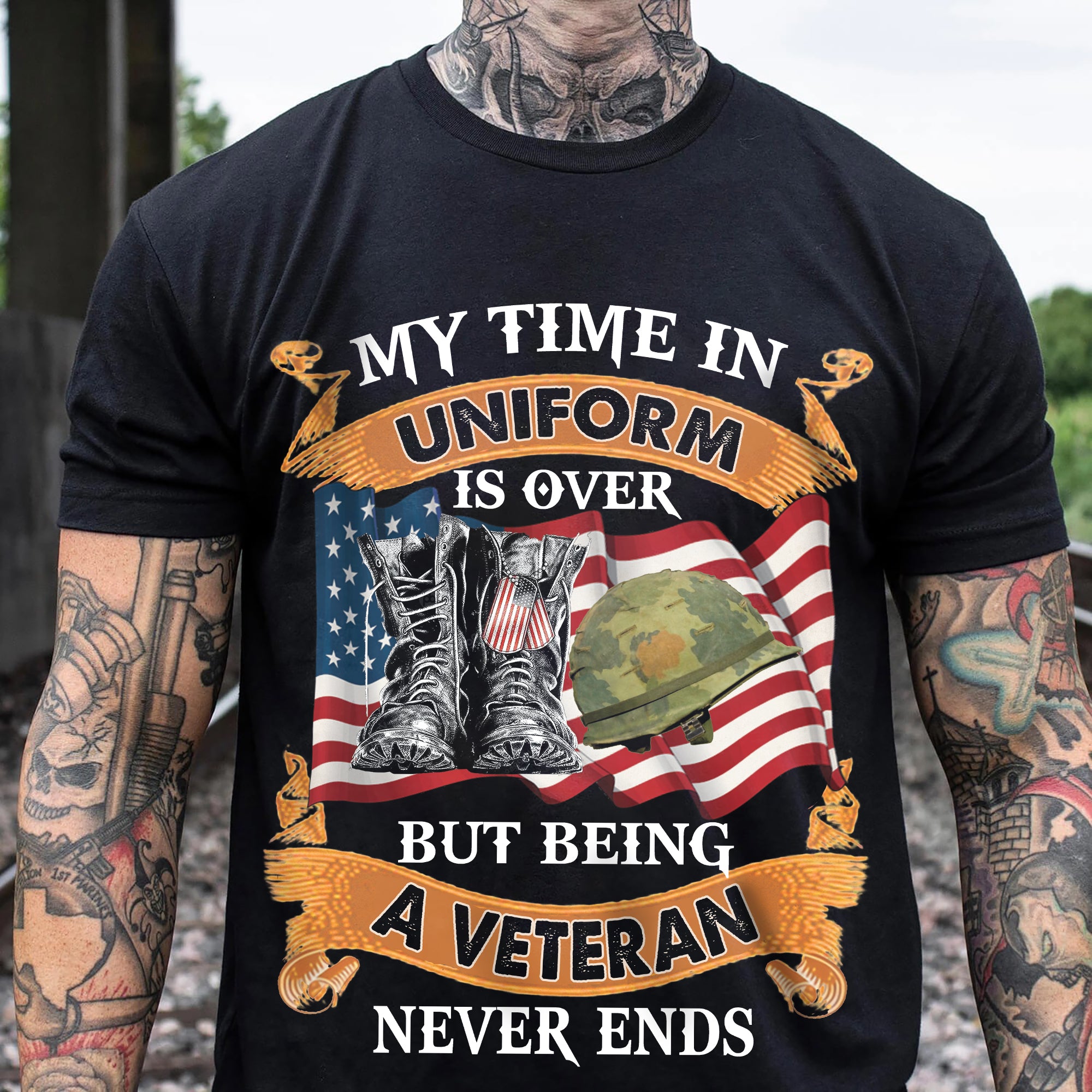 MY TIME IN UNIFORM IS OVER BUT BEING A VETERAN NEVER ENDS T-SHIRT
