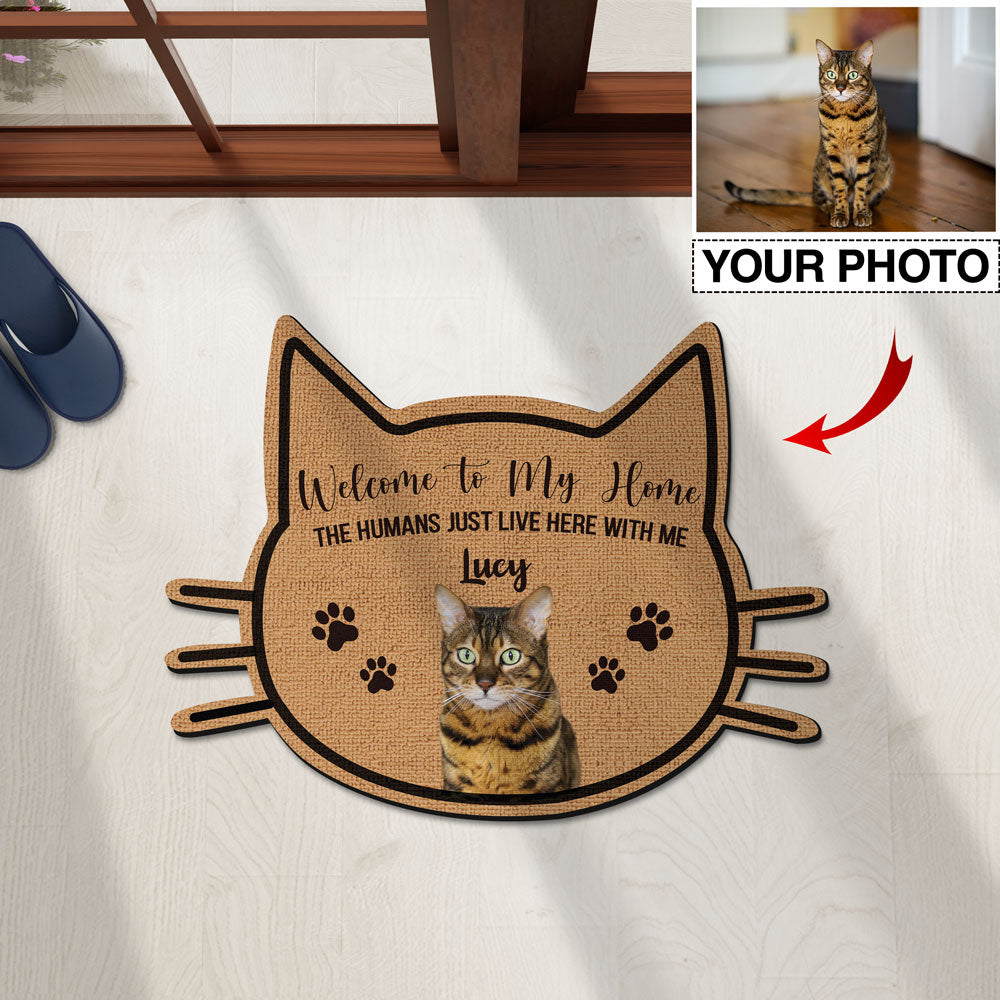 Custom Photo And Name Welcome To My Home Cat Shaped Doormat