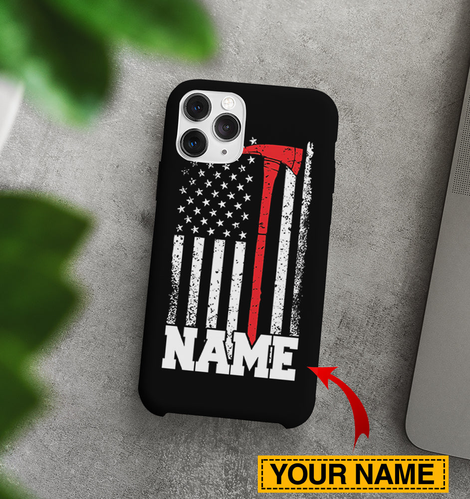 Custom Name Firefighter American Flag Phone Case