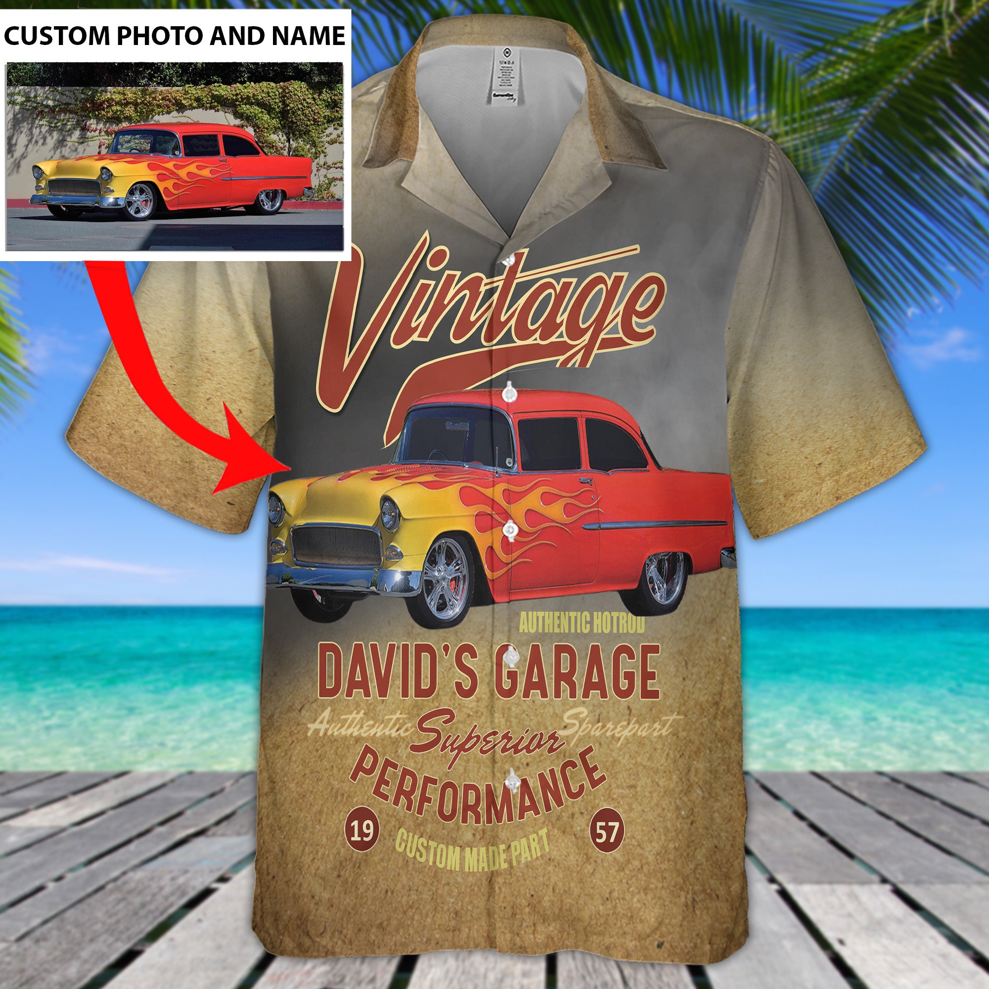 Custom Image Hot Rod Garage Hawaiian Shirt