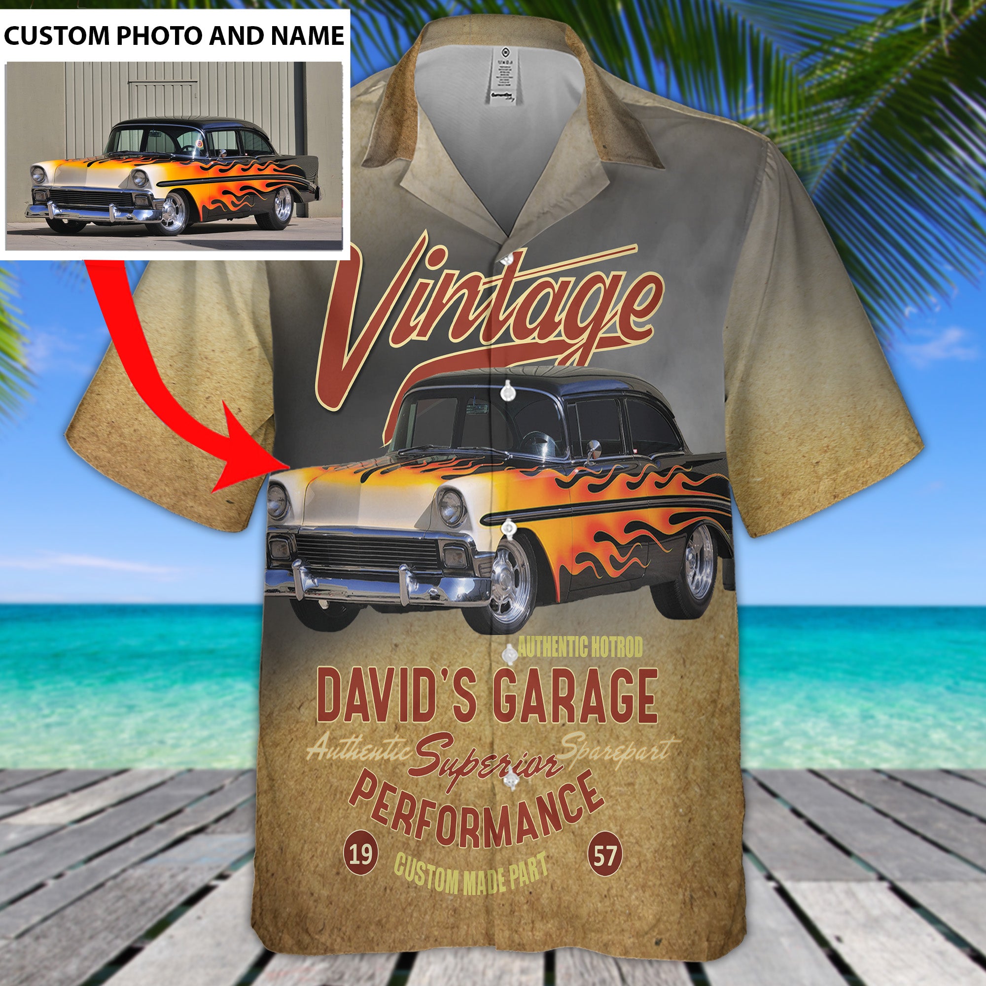 Custom Image Hot Rod Garage Hawaiian Shirt