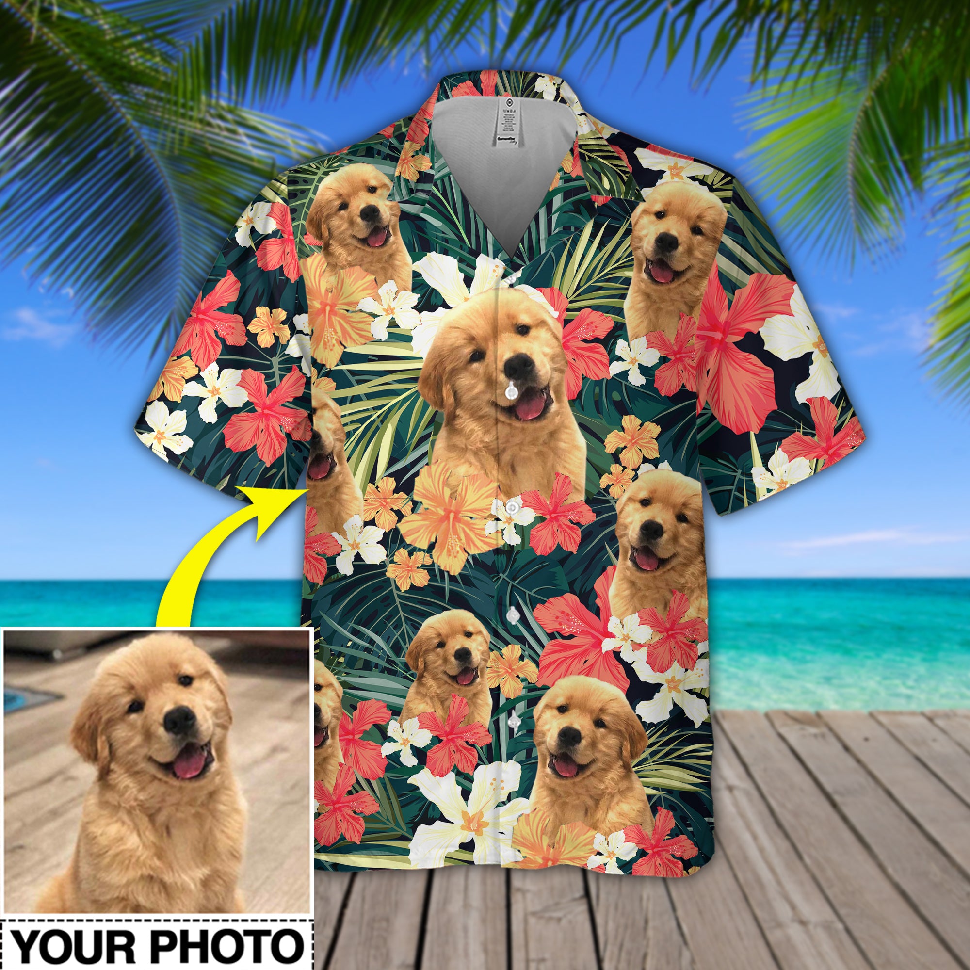 Tropical Flower Dog Custom Photo Hawaiian Shirt