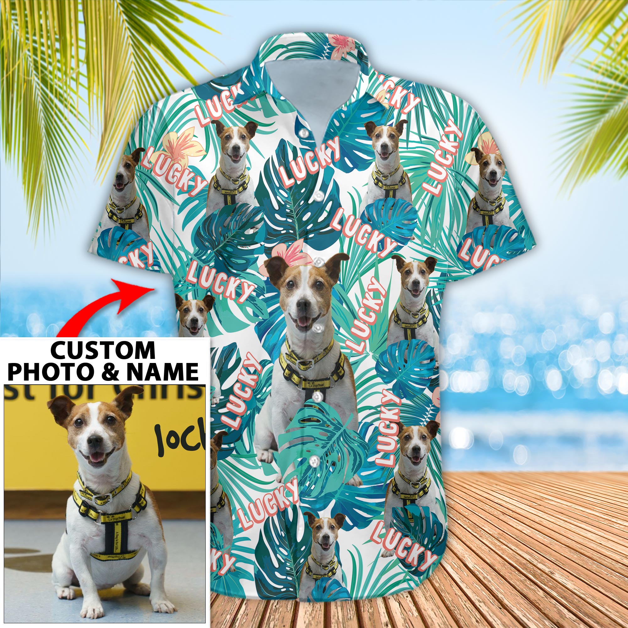 Custom Dog Image And Name Hawaiian Shirt