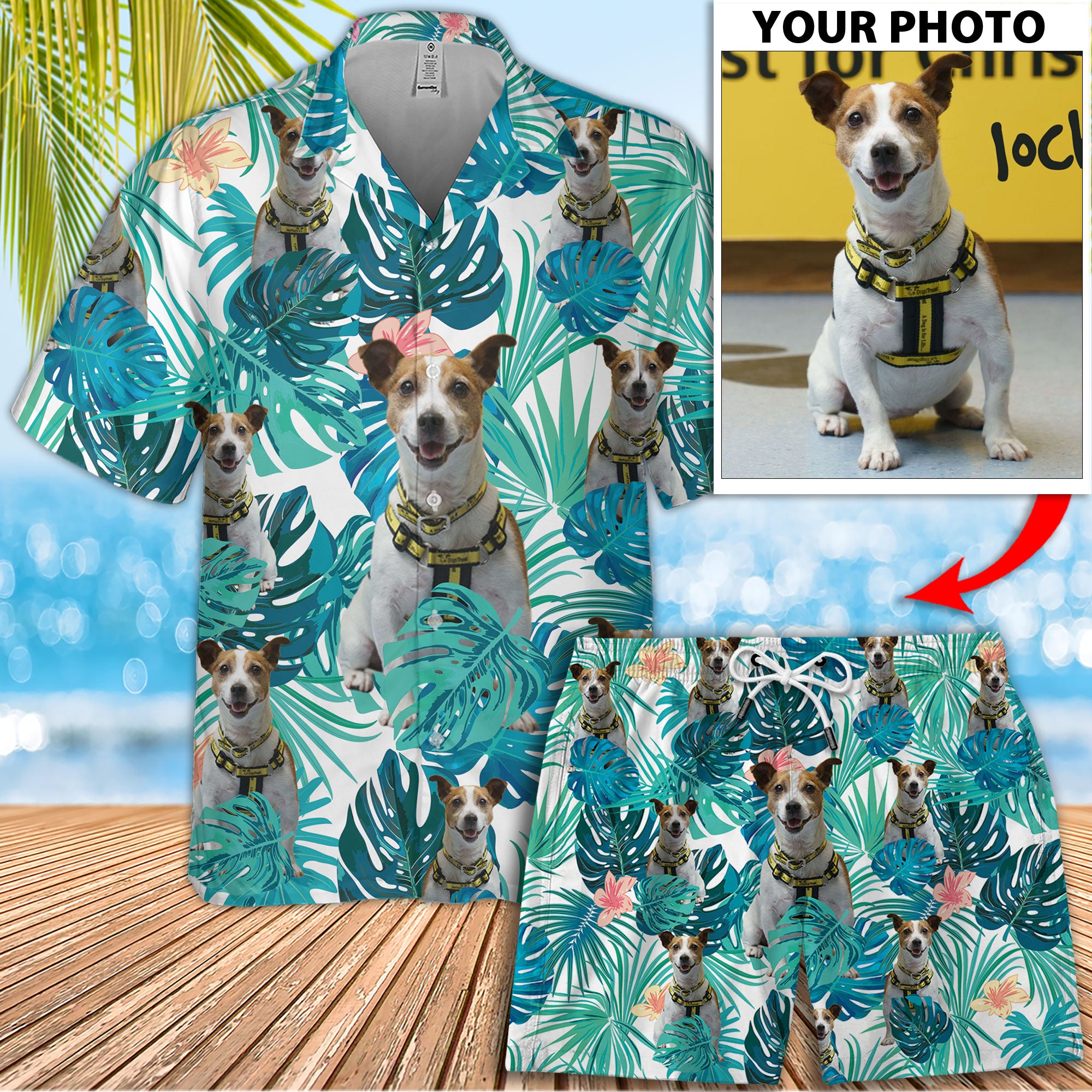 Custom Dog Image Hawaiian Set