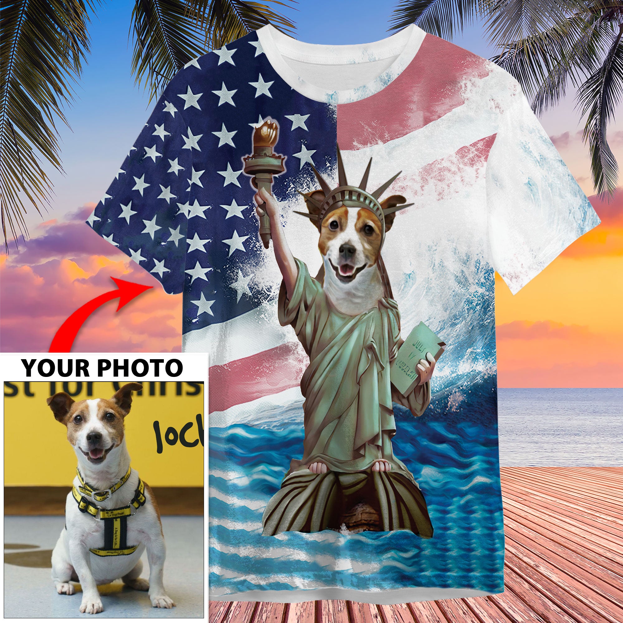 Custom Dog Liberty Statue 3D T-Shirt