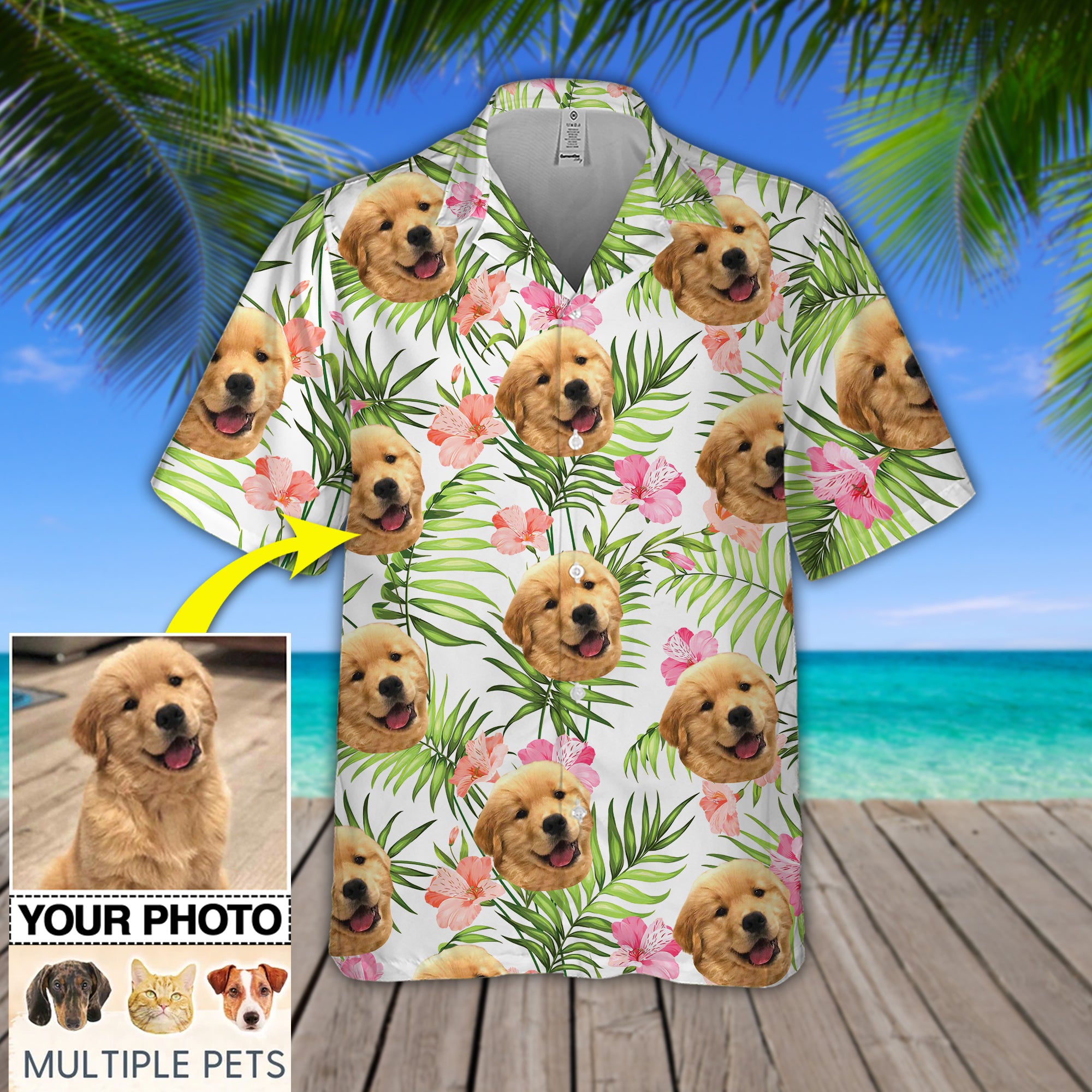 Tropical Flowers with Dog Custom Photo Hawaiian Shirt