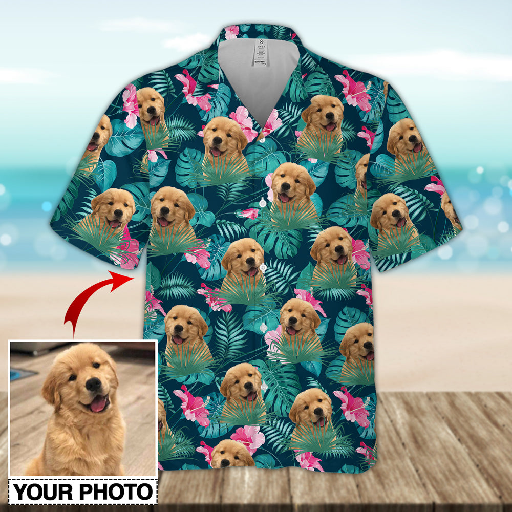 Tropical Flowers with Dog Custom Photo Hawaiian Shirt