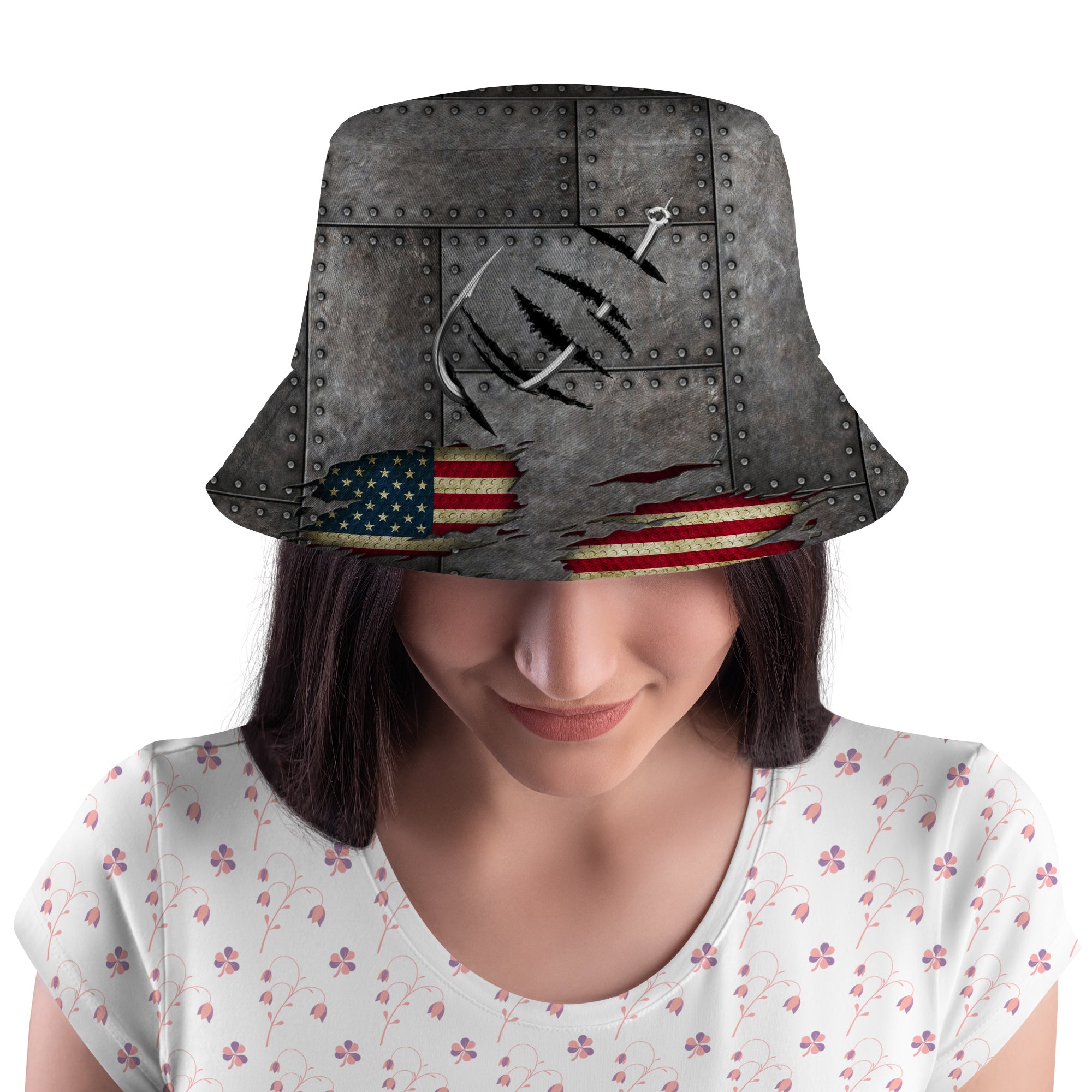 Fishing American Flag Hook Bucket Hat