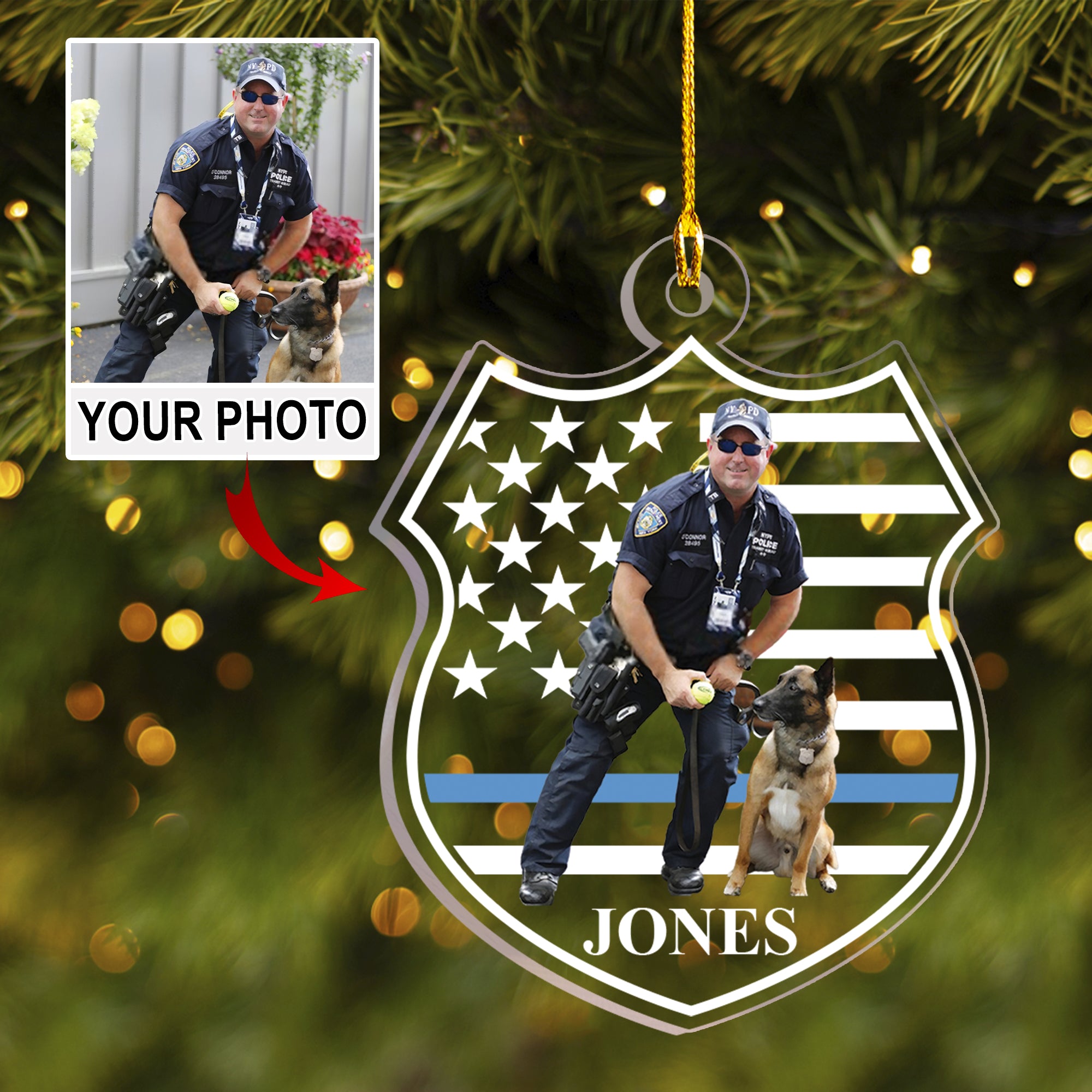 Personalized Police Photo Acrylic Ornament, Gift For Police