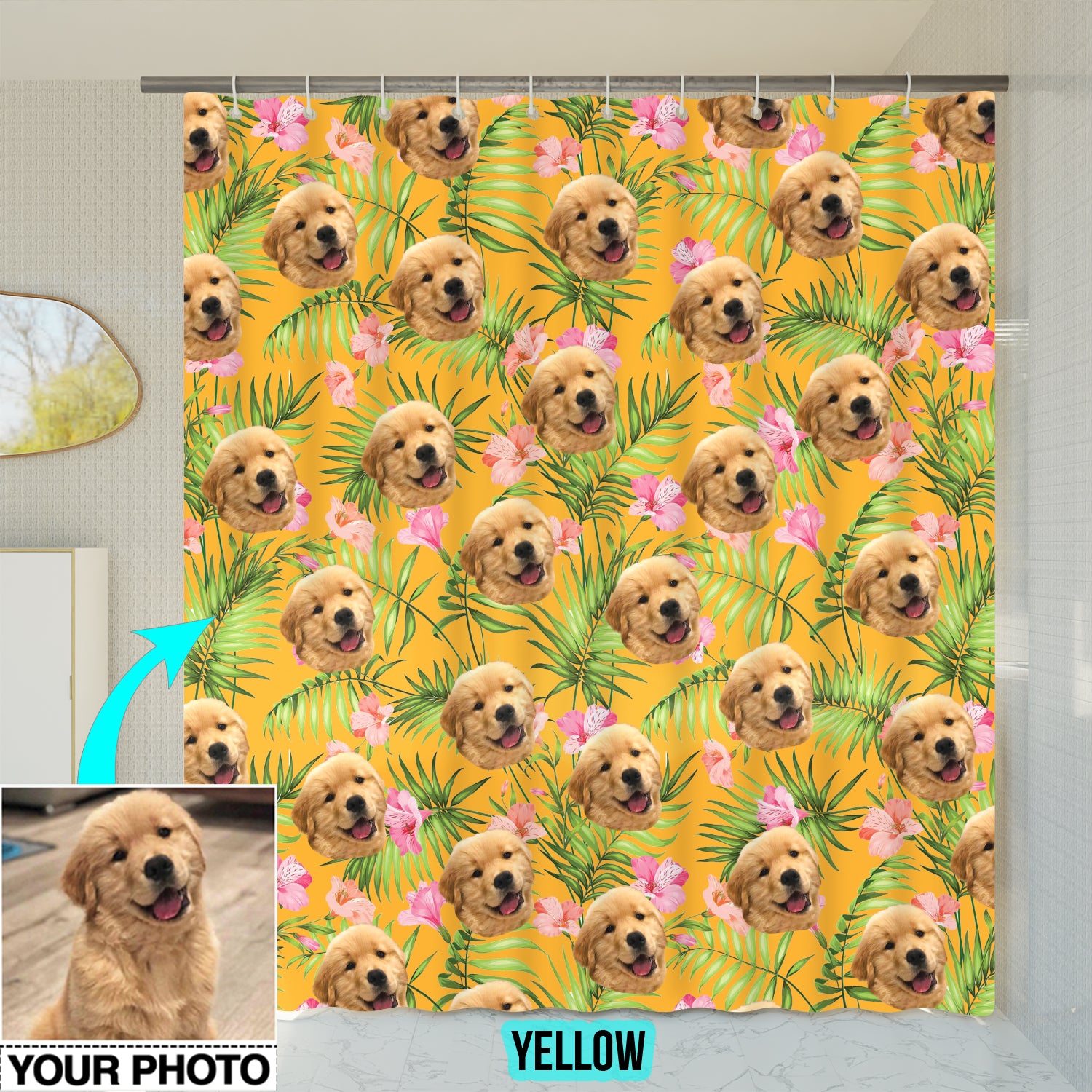 Custom Tropical Hawaii Dog Photo Shower Curtain