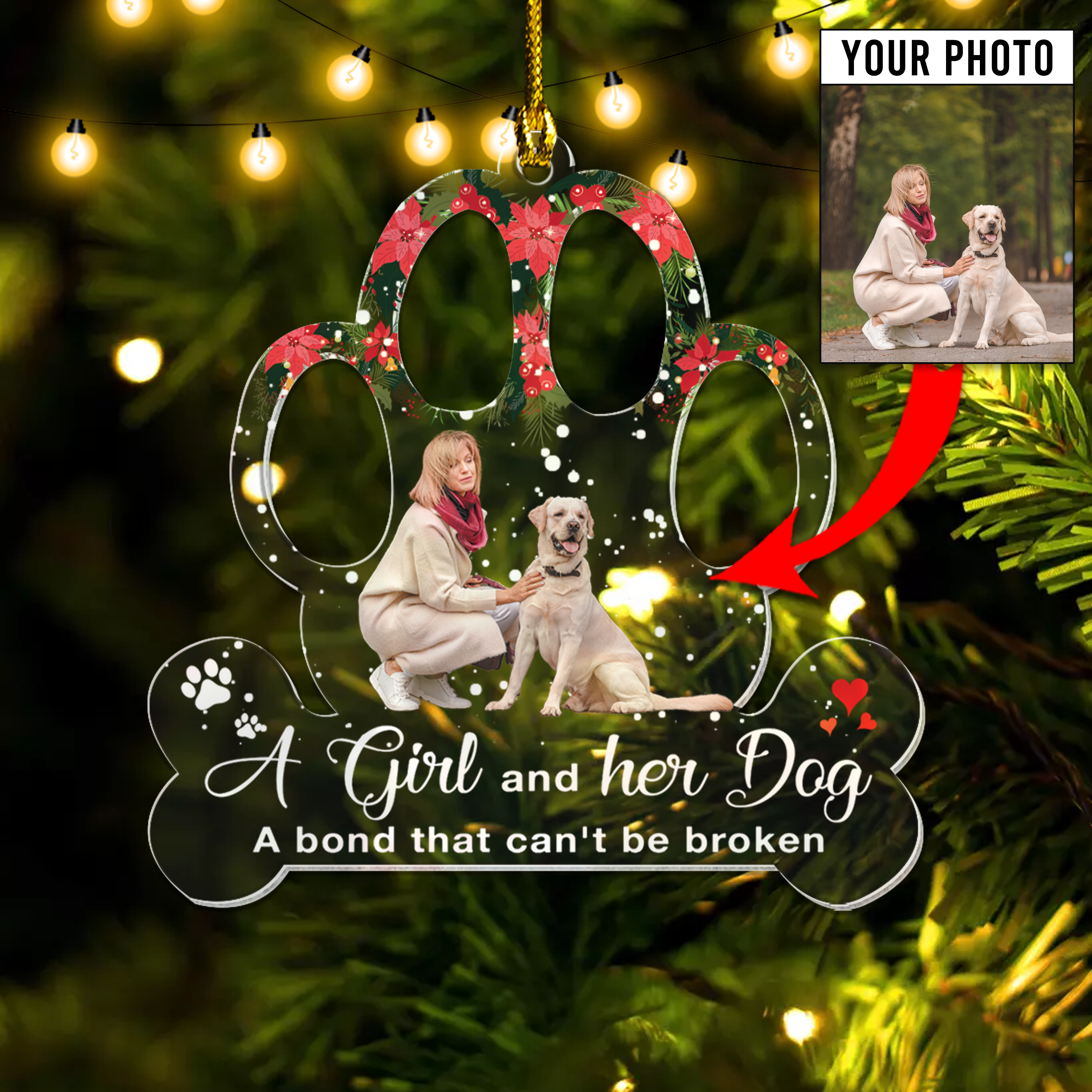 Personalized A Girl and Her Dog Photo Acrylic Ornament, Gift For Dog Lovers