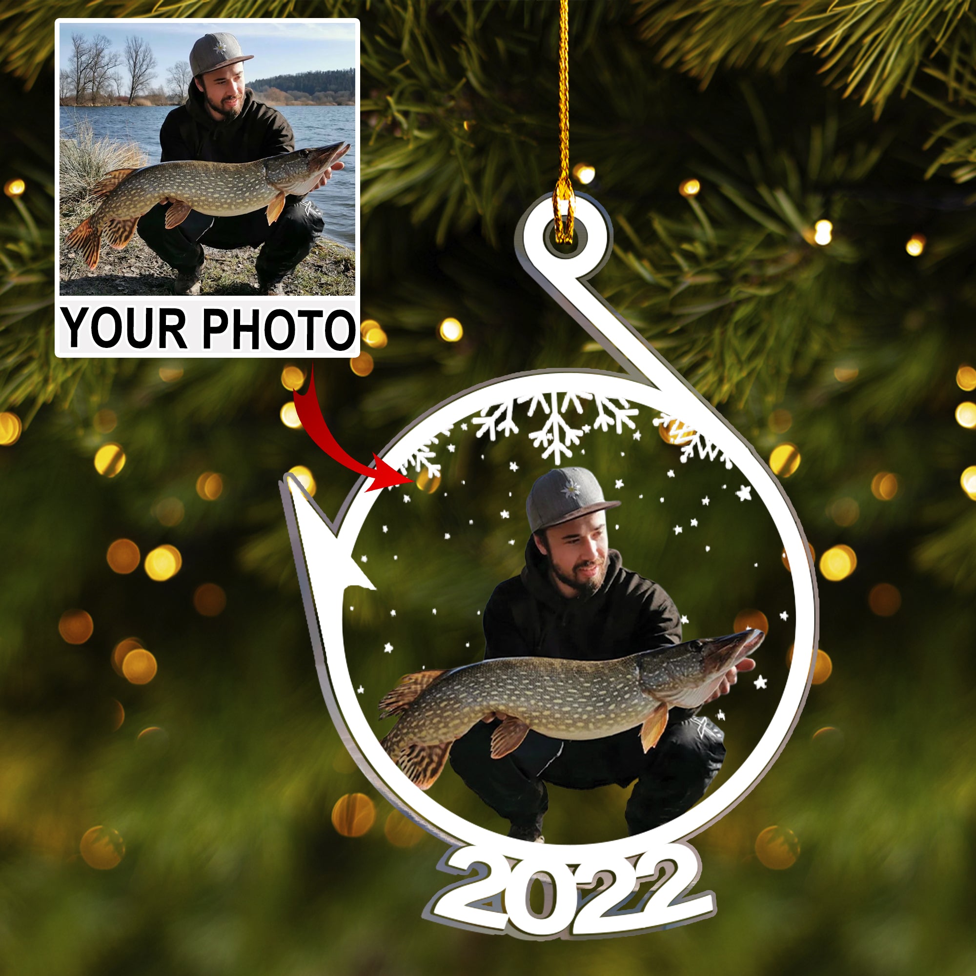 Personalized Fishing Image  Acrylic Ornament, Gift For Fishing Lovers