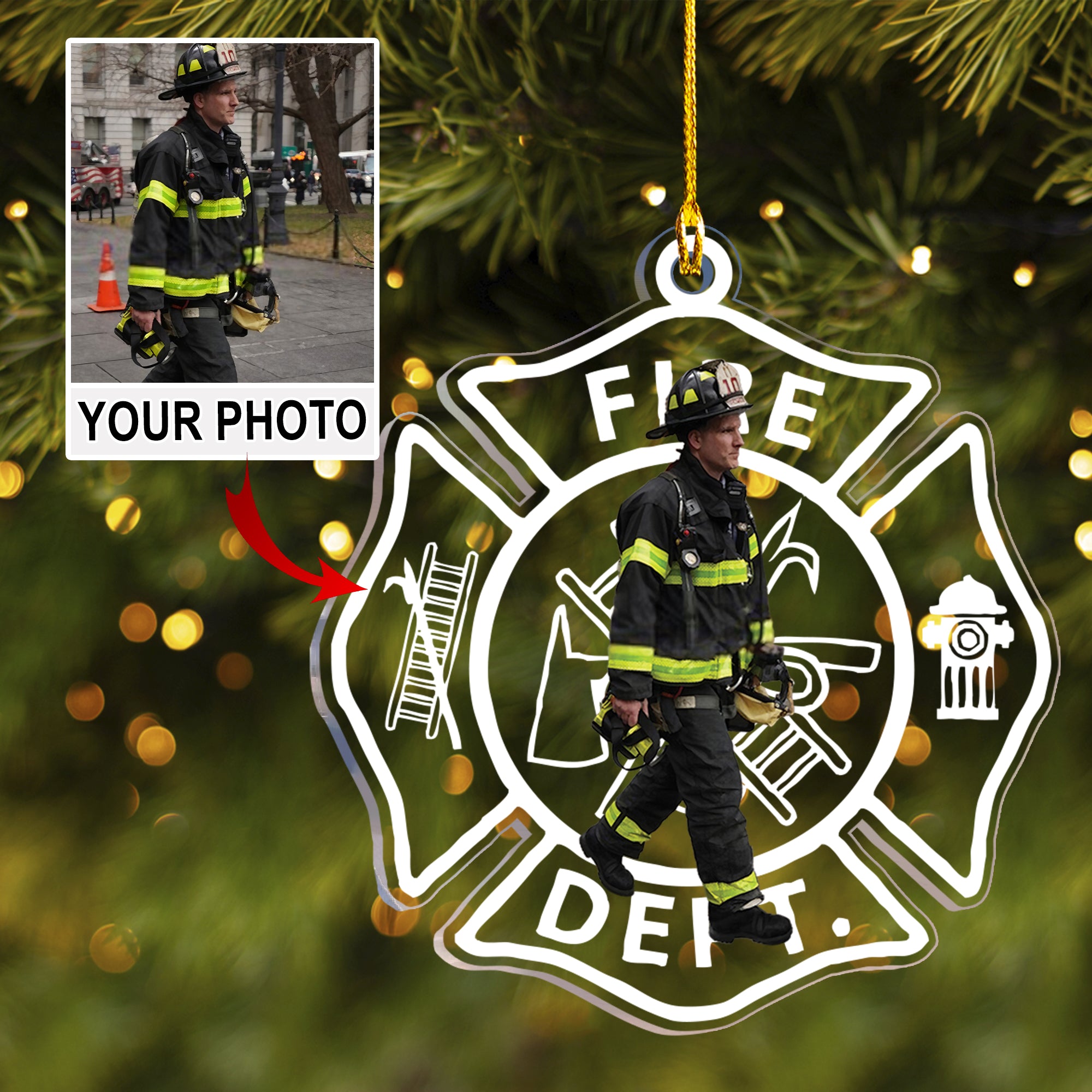 Personalized Firefighter Photo Acrylic Ornament, Gift For Firefighter