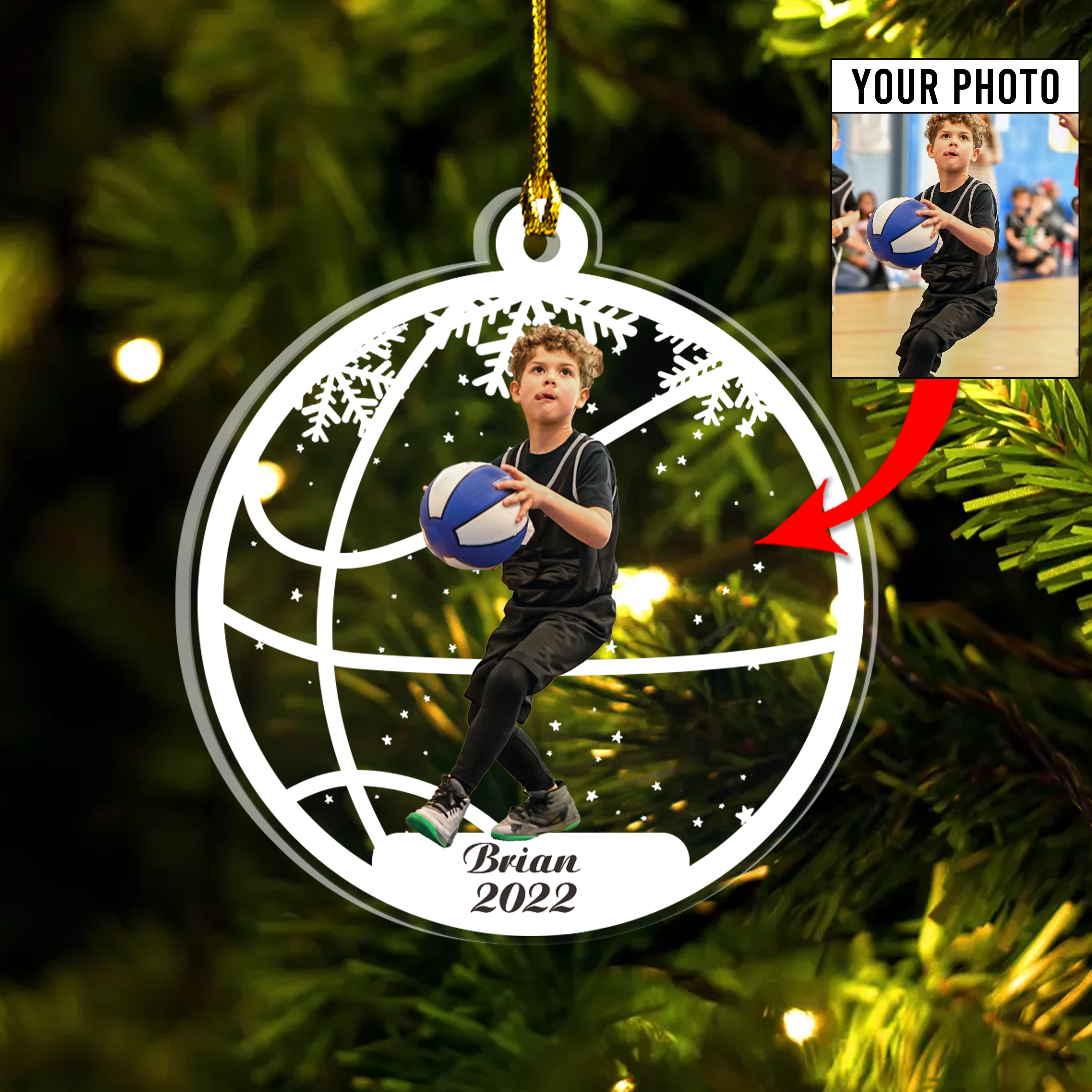 Personalized Basketball Photo Acrylic Ornament, Gift For Basketball Lovers