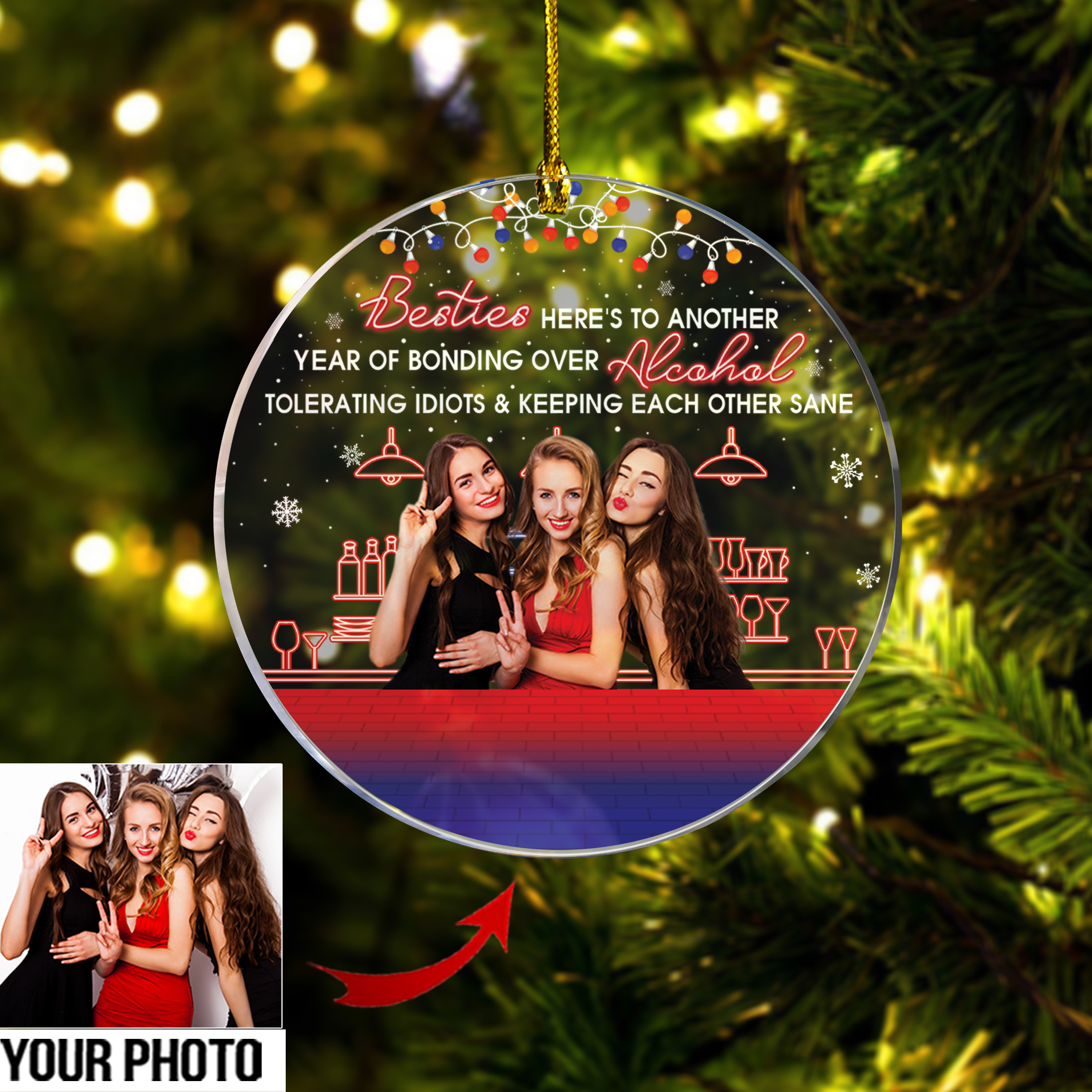 Personalized Best Friends Photo Acrylic Ornament - Gift For Sistas, Sister, Besties, Soul Sisters
