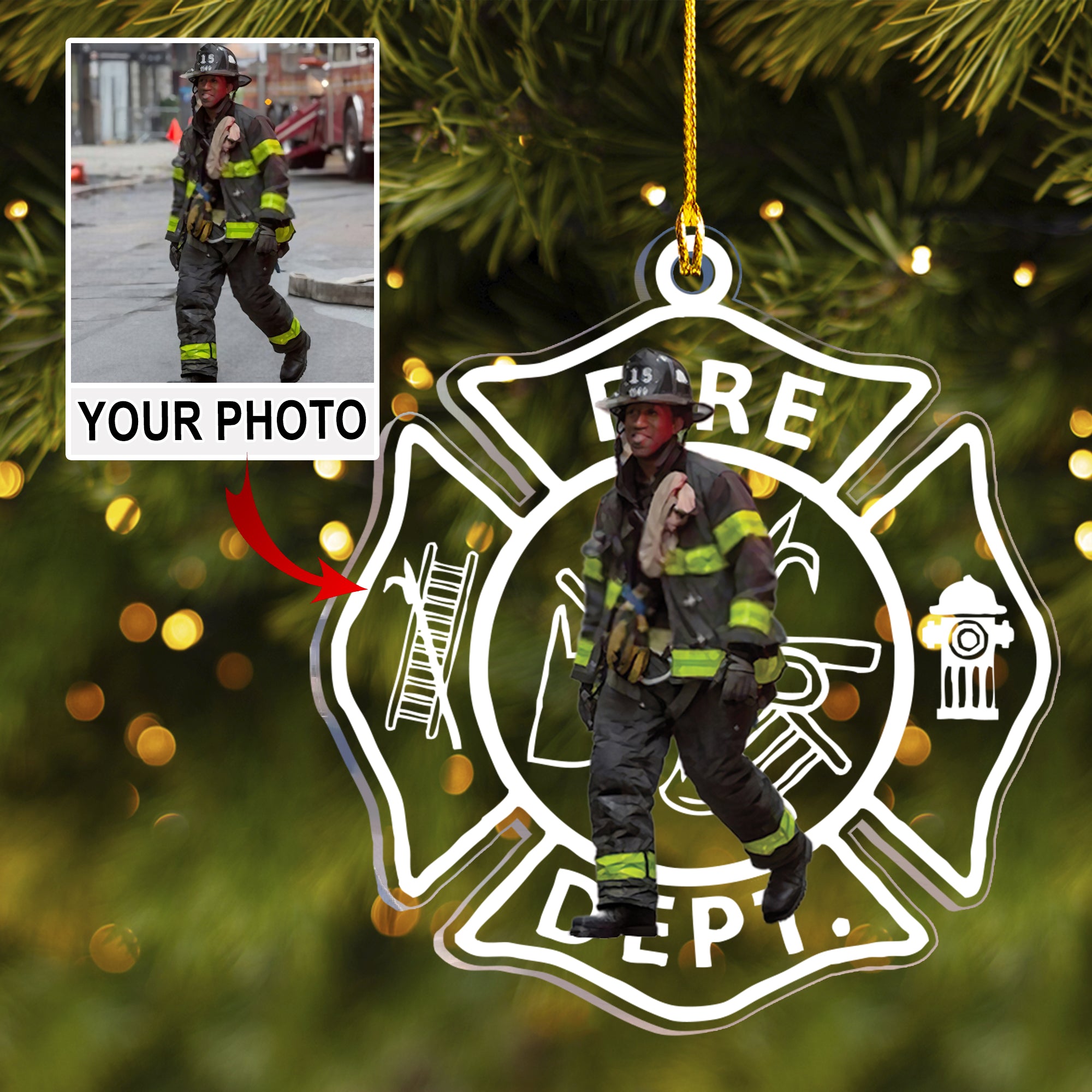 Personalized Firefighter Photo Acrylic Ornament, Gift For Firefighter