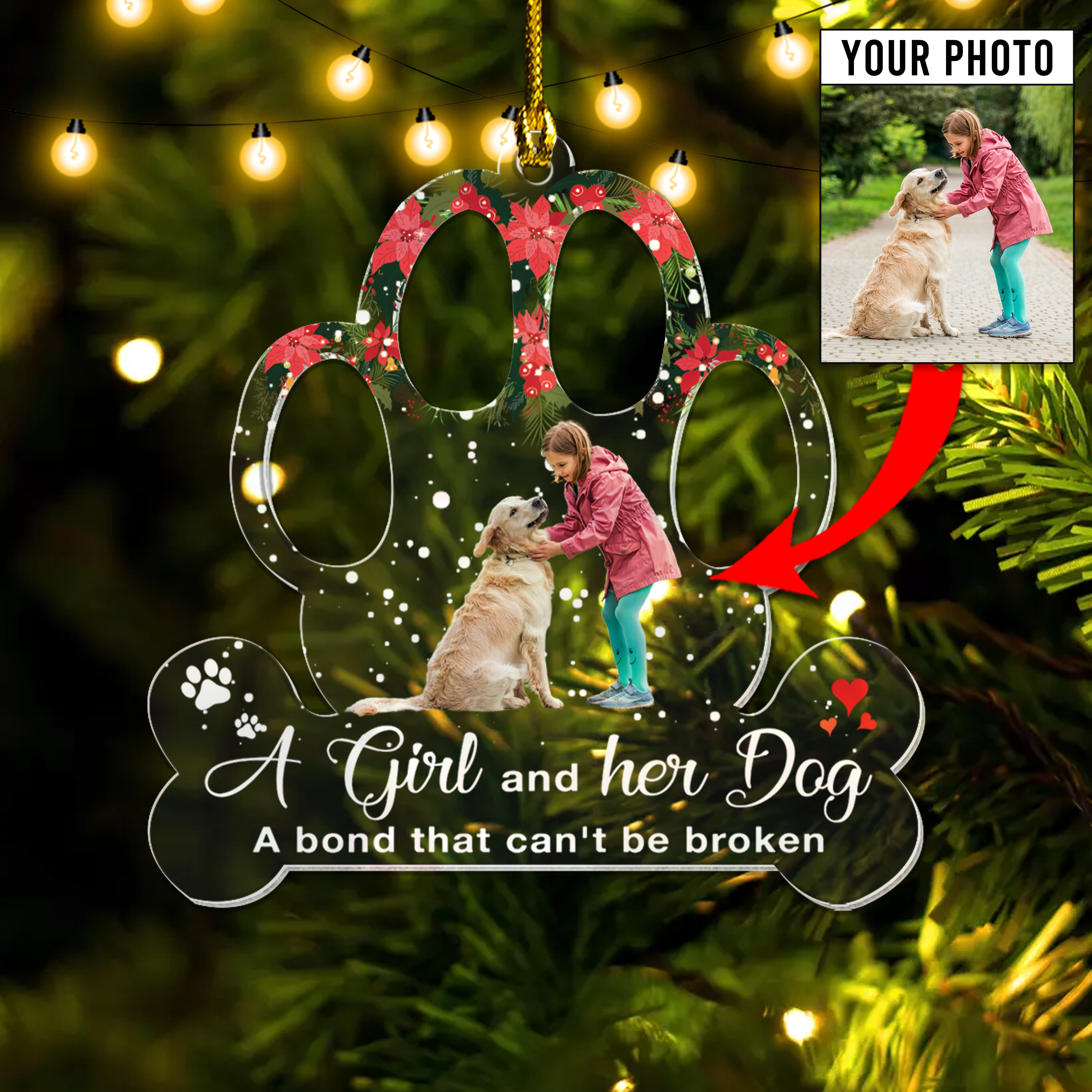 Personalized A Girl and Her Dog Photo Acrylic Ornament, Gift For Dog Lovers