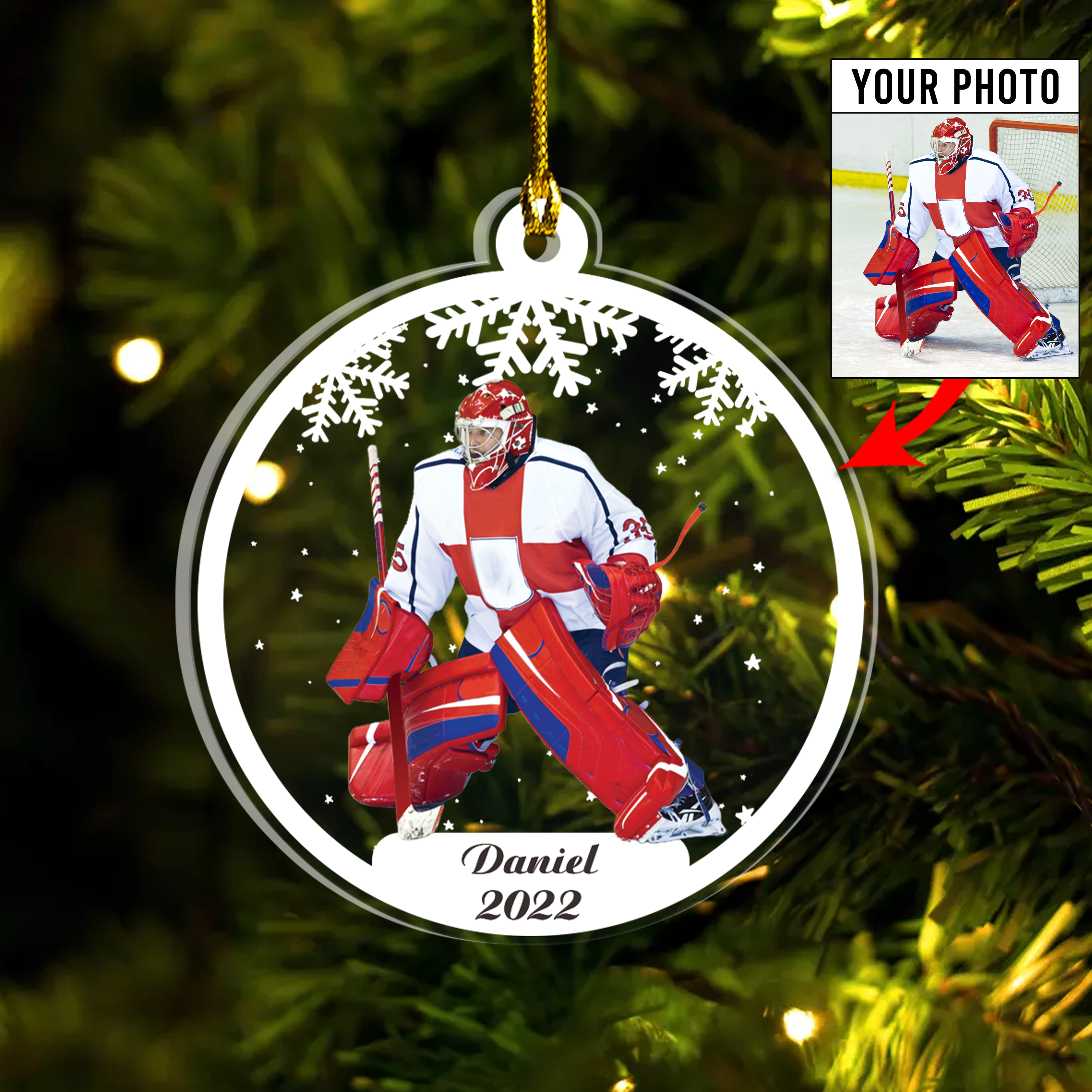 Personalized Hockey Photo Acrylic Ornament, Gift For Hockey Lovers