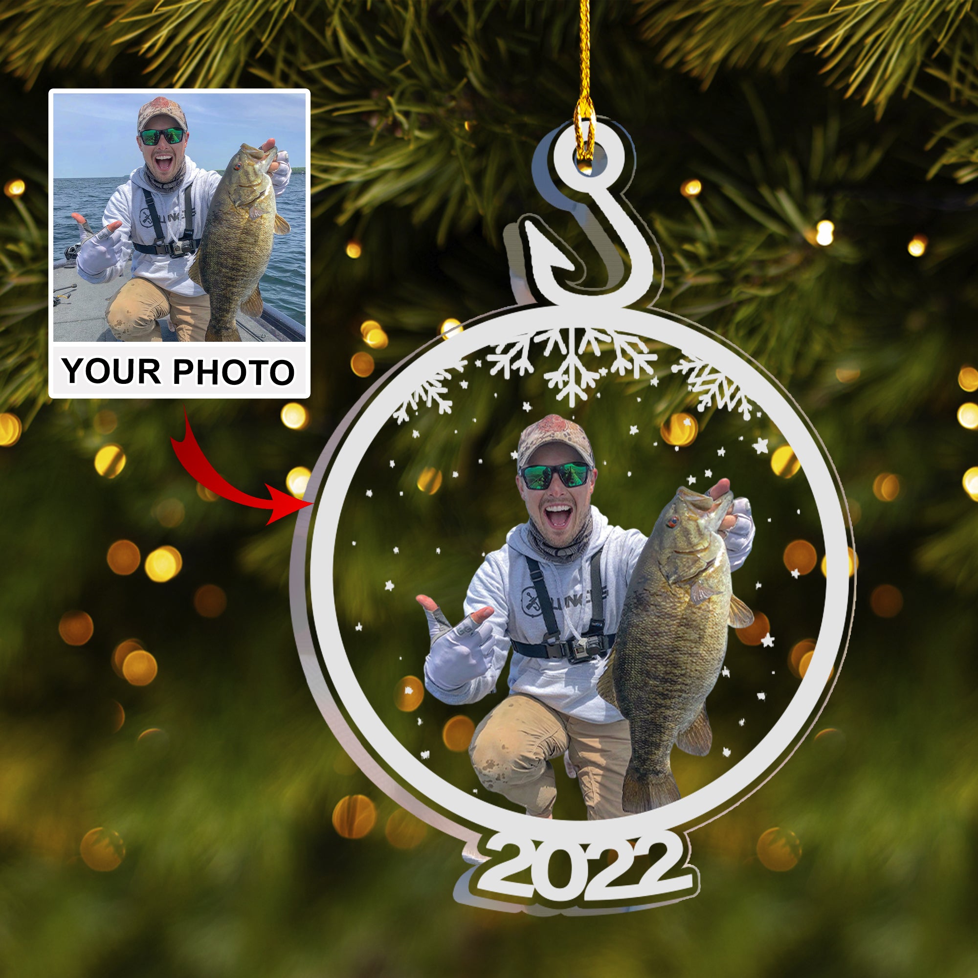 Customized Fishing Photo Acrylic Ornament, Gift For Fishing Lovers