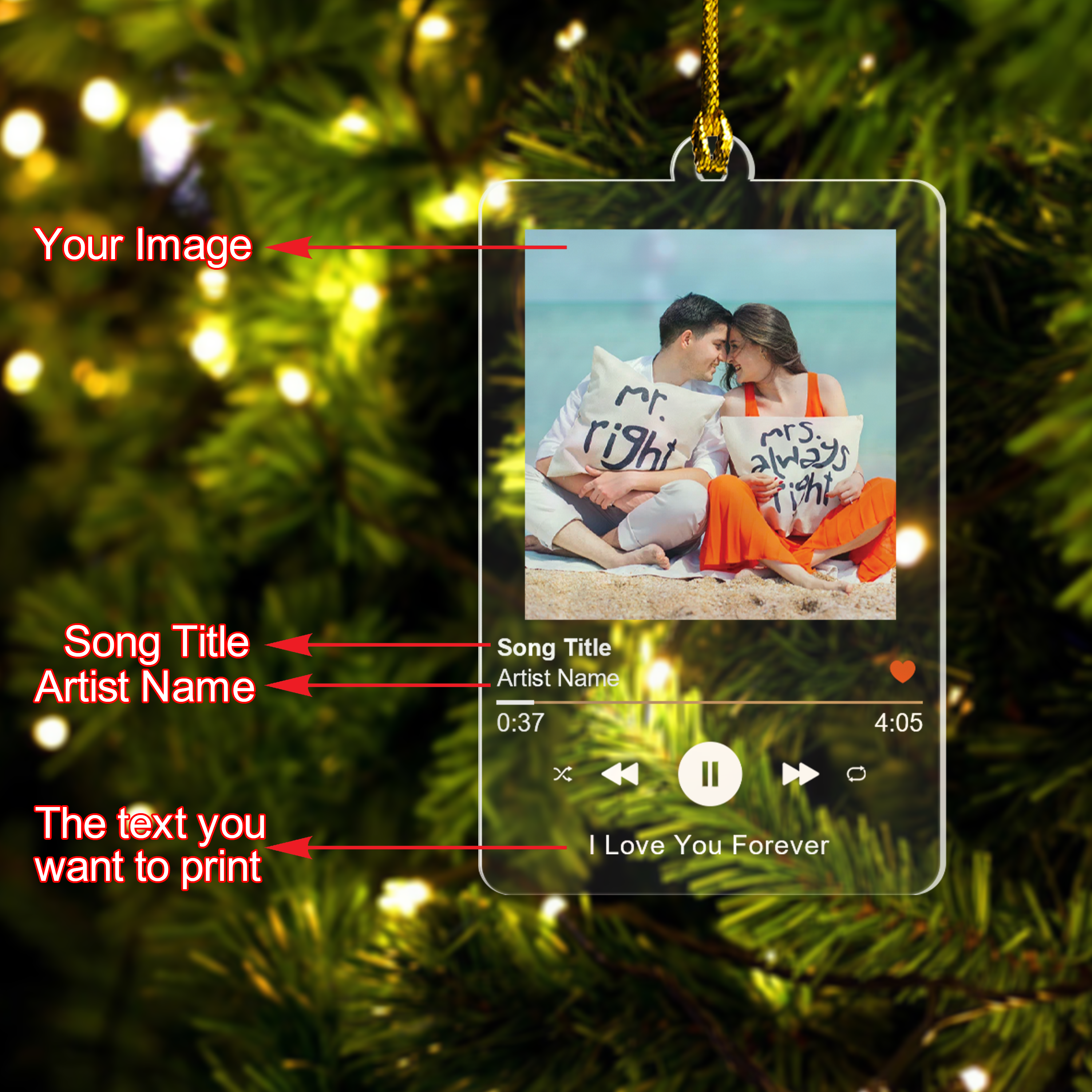 Personalized Your Photo Song Playlist Streaming Ornament