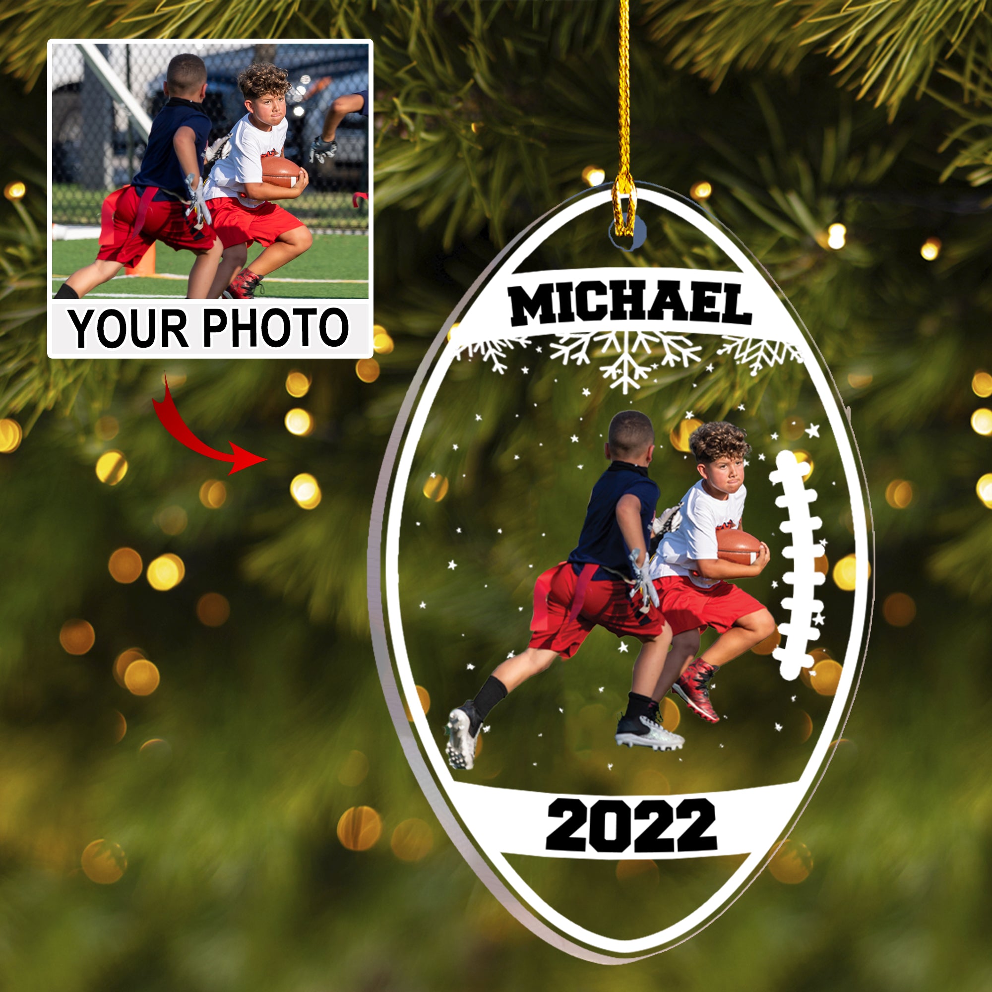 Personalized American Football Photo Acrylic Ornament, Gift For American Football Lovers