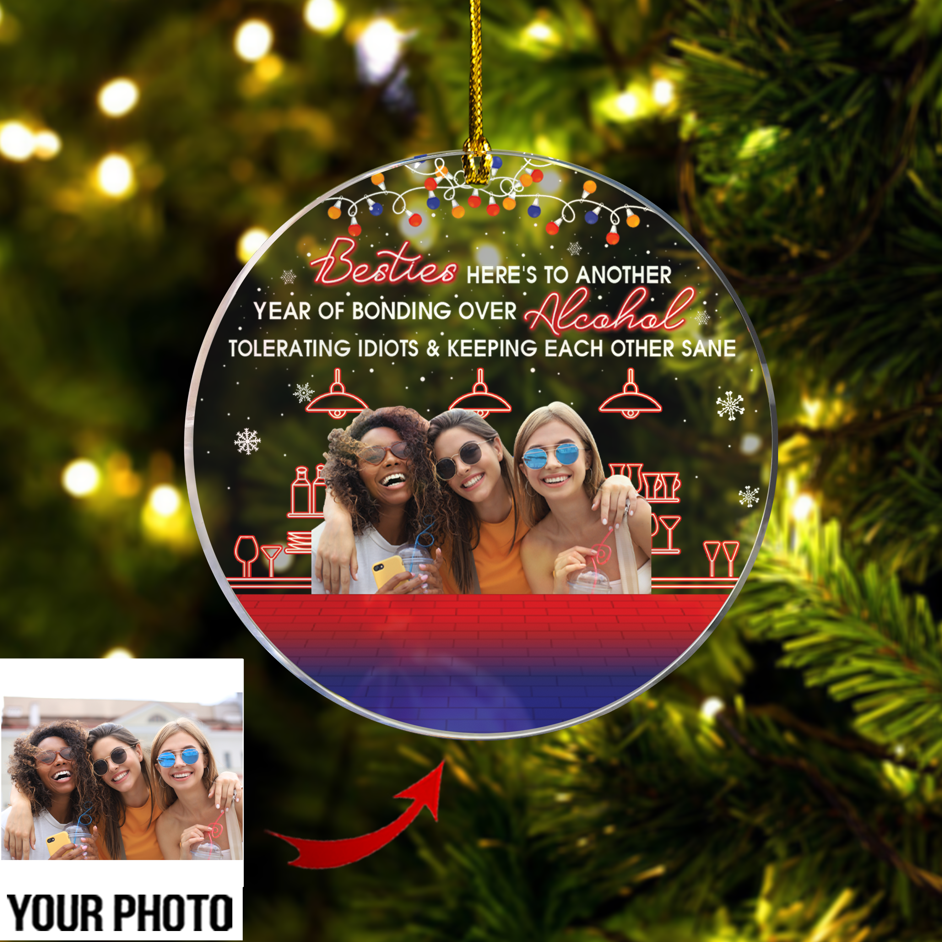 Personalized Best Friends Photo Acrylic Ornament - Gift For Sistas, Sister, Besties, Soul Sisters