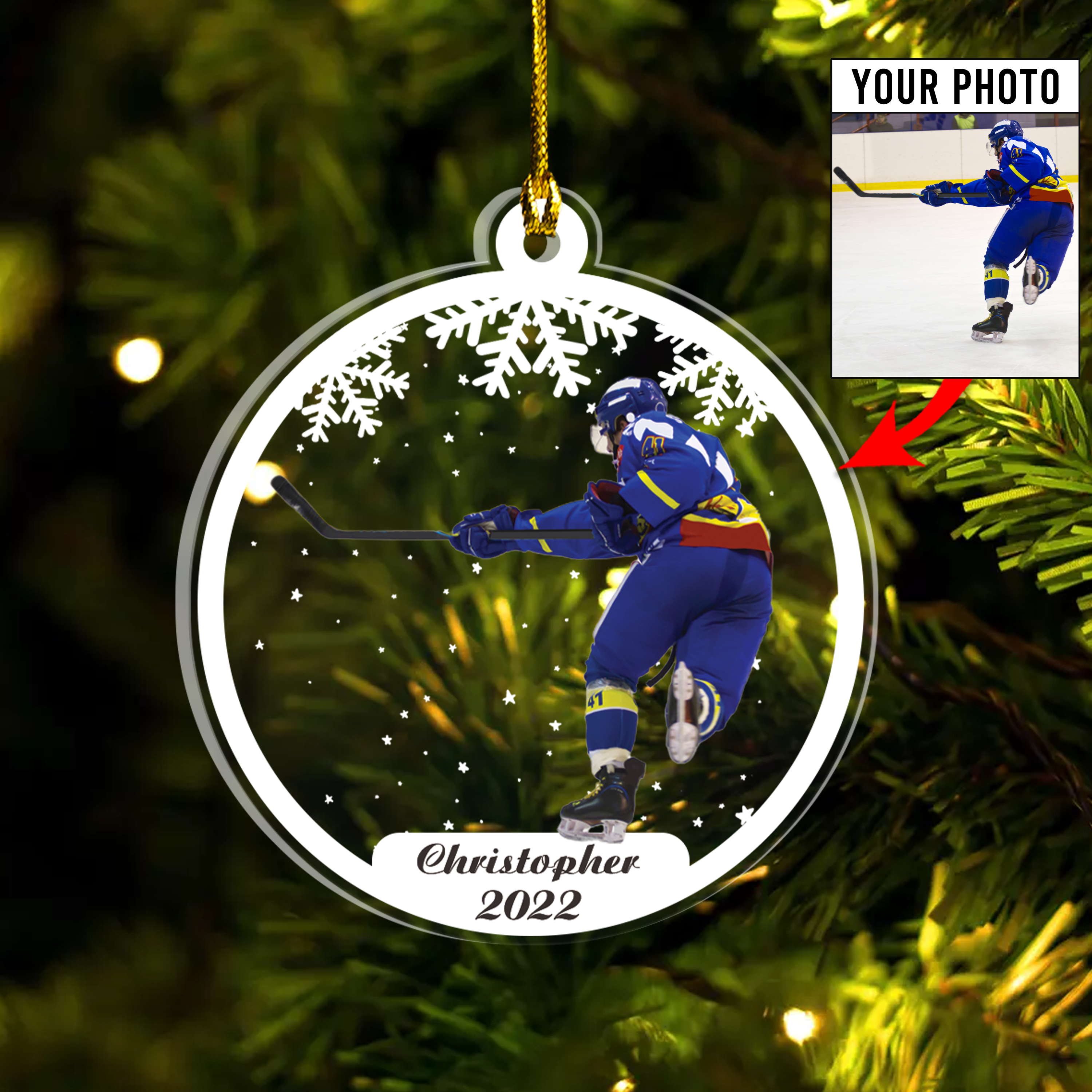 Personalized Hockey Photo Acrylic Ornament, Gift For Hockey Lovers