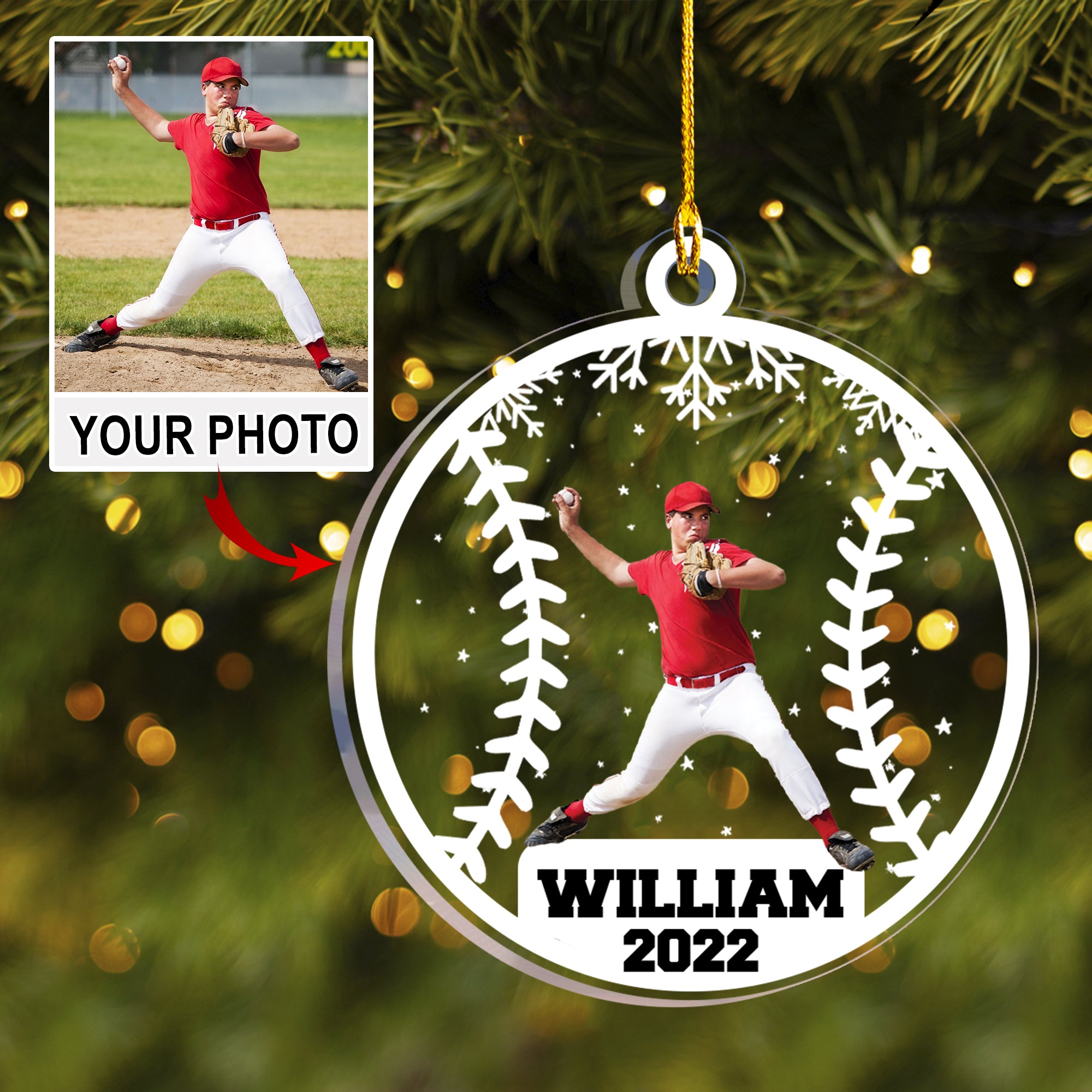 Personalized Baseball Photo Acrylic Ornament, Gift For Baseball Lovers